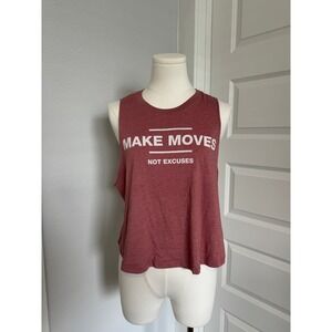 Compete Every Day Make Moves Not Excuses Cropped Muscle Tee--Sz. L--Vintage Red